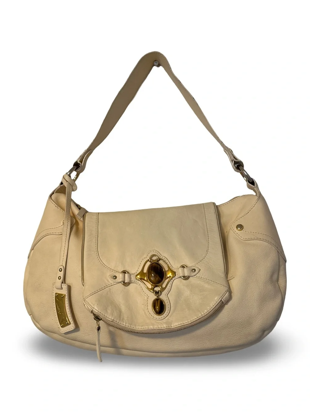 Giuseppe Zanotti Cream Leather Hobo with Gold and Amber Hardware
